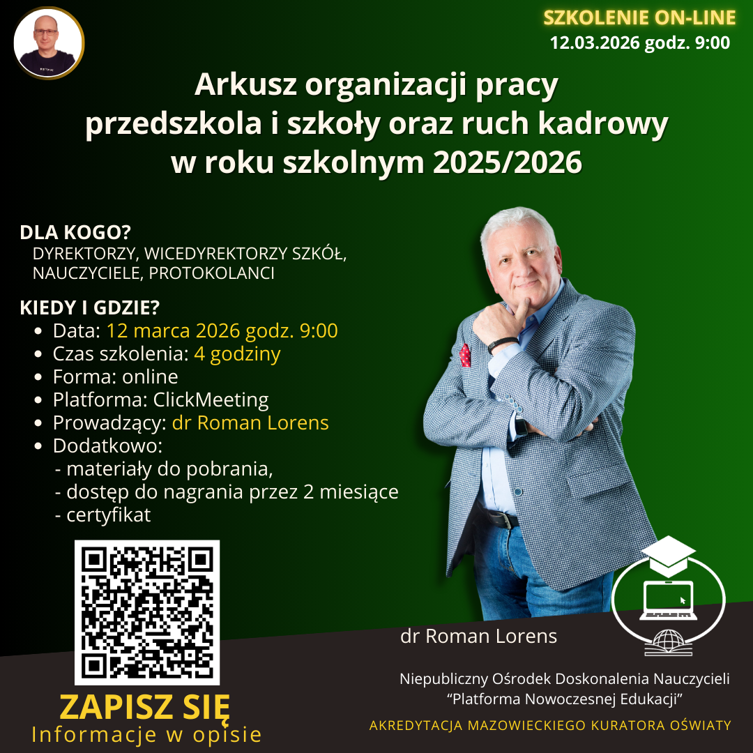 Arkusz organizacji pracy przedszkola i szkoły oraz ruch kadrowy w roku szkolnym 2026/2027